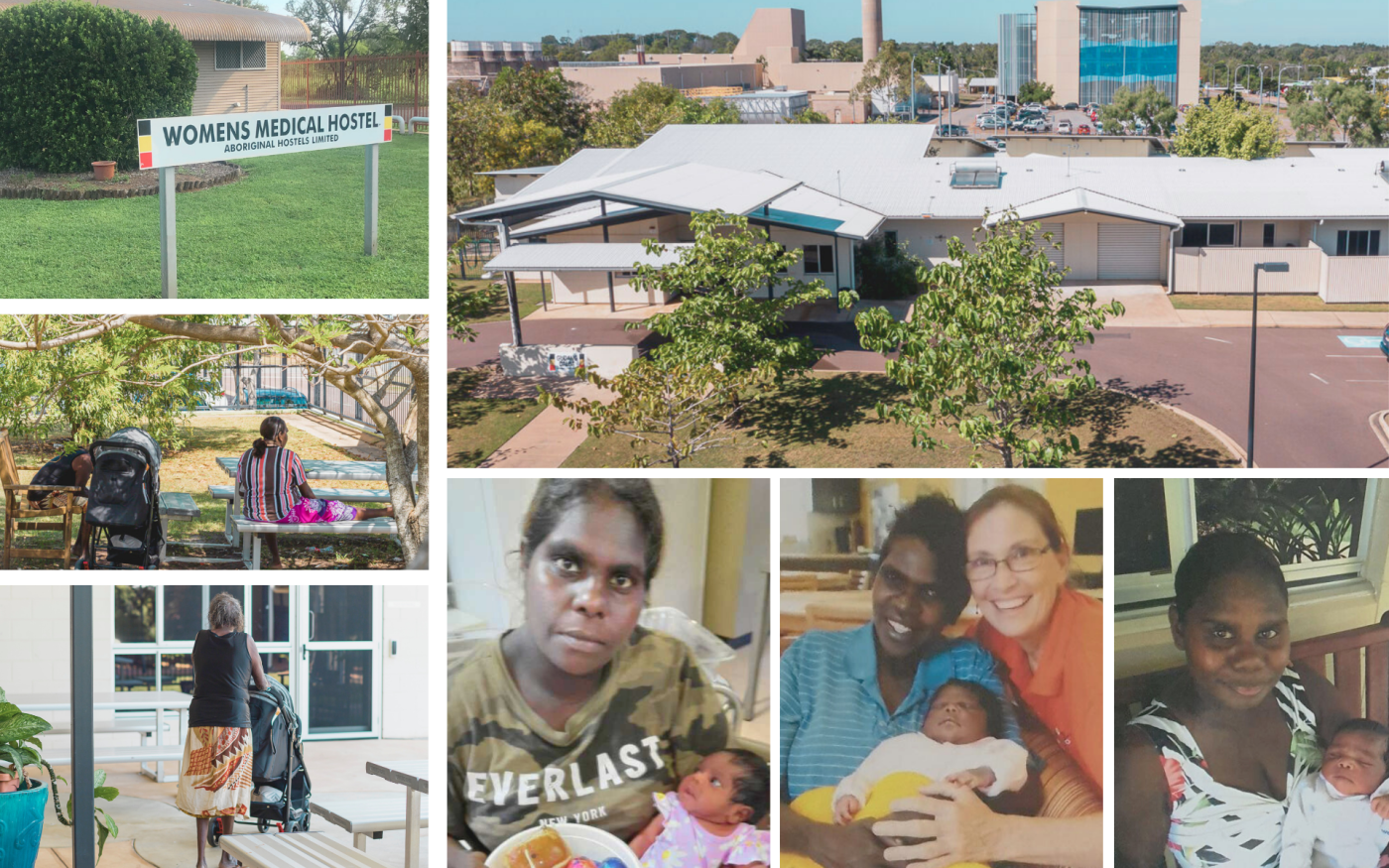 Collage of mums and bubs staying at AHL's hostels